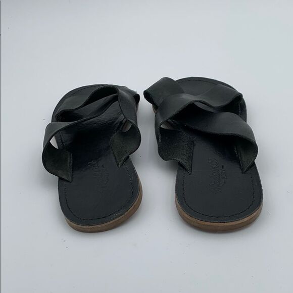 Madewell Black Leather Women's slip on cross over Sandals size 10 - Picture 5 of 10